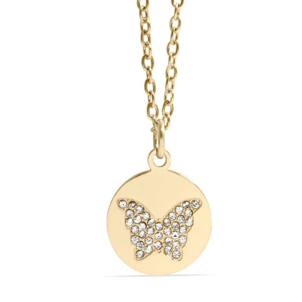 #080 18K Gold Plated Stainless Steel Stone Butterfly Pendant Necklace